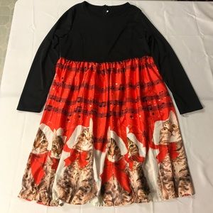 Christmas Musical Notes Cat Print Dress